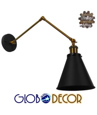 GLOBOSTAR® CRUCE 01037 Vintage Φωτιστικό Τοίχου - Απλίκα με Ντουί 1 x E27 AC 220-240V IP20 - Μαύρο & Χρυσό - Μ19 x Π63 x Υ77cm